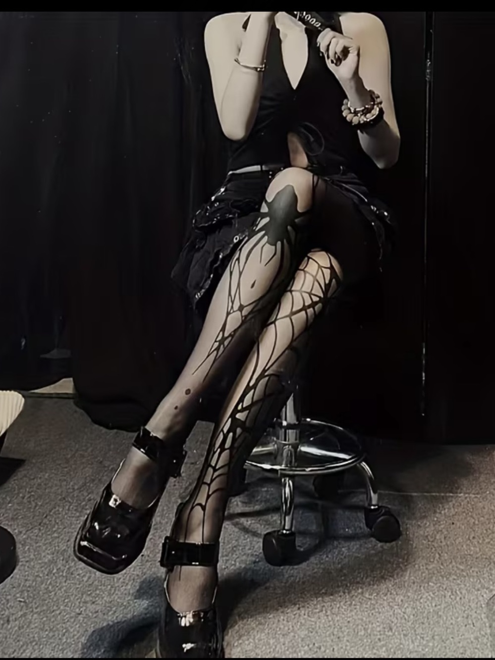 New! Halloween Spider Web Tights - Gothic Punk Style Printed OS